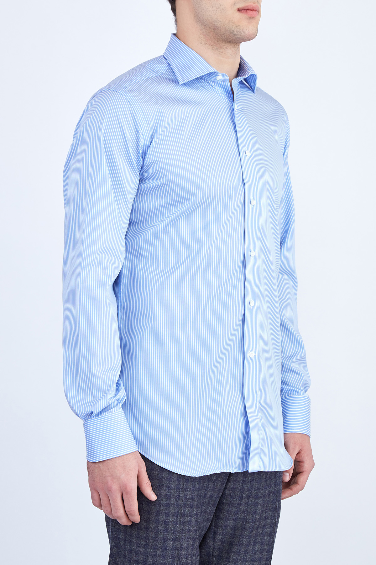 Рубашка из поплина Impeccabile в контрастную полоску CANALI, цвет голубой, размер 50 - фото 3